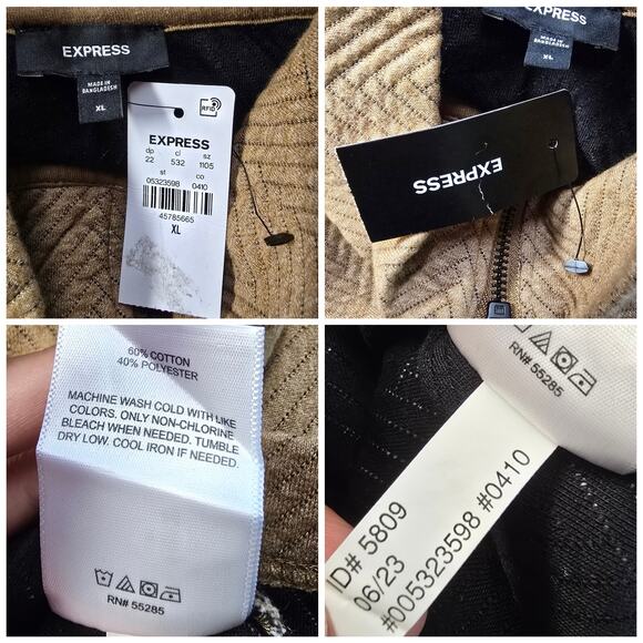 Herringbone Quilted Pullover Express XL Tan Quarter Zip Sweater Mock Neck NWT - Picture 3 of 5